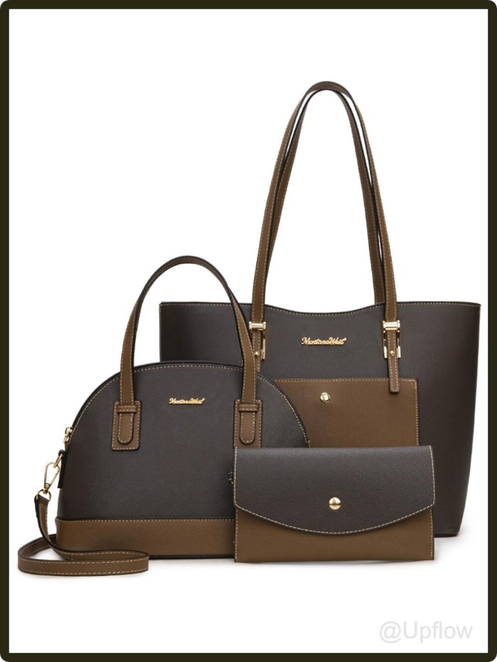 Women's 3 Piece PU Leather Tote Bag Crossbody Satchel Wristlet Purse Set Gift